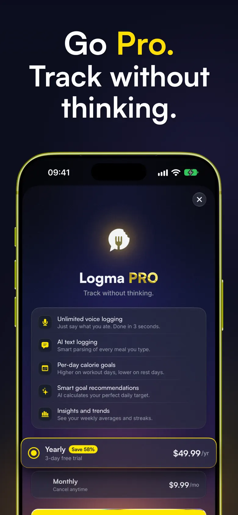 Logma Pro: sınırsız sesli kayıt, 3 gün ücretsiz denemeli yıllık plan